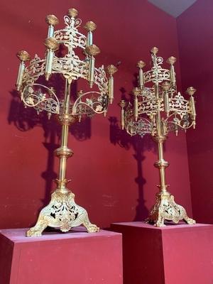 Candle Holders style Romanesque en Bronze / Polished and Varnished, France 19th century