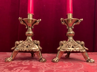 Candle Holders style Romanesque en Bronze / Gilt, France 19th century