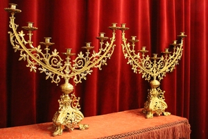 Candle - Holders style Romanesque en Bronze Gilt, France 19th century