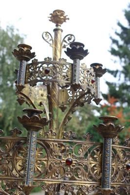 Candle Holders  style Romanesque en Full Bronze / Gilt /  Gemstones, France 19th century ( anno about 1880 )