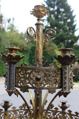 Candle Holders  style Romanesque en Full Bronze / Gilt /  Gemstones, France 19th century ( anno about 1880 )