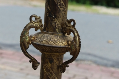 Candle Holders  style Romanesque en Full Bronze / Gilt /  Gemstones, France 19th century ( anno about 1880 )