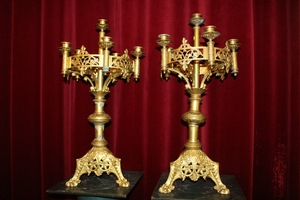 Candle Sticks style Romanesque en Bronze / Gilt, France 19th century