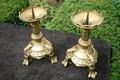 Candle Sticks style Romanesque en Brass / Bronze / Gilt, France 19th century