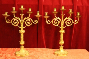 Candle Sticks style Romanesque en Bronze / Gilt, France 19th century (1870)