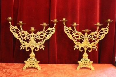 Candle Sticks style Romanesque en Bronze / Gilt, France 19th century