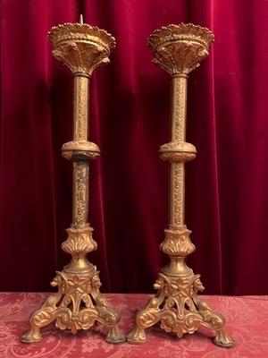 Candle Sticks Measures Without Pin style Romanesque en Bronze / Gilt, France 19th century ( anno 1890 )