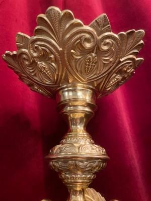 Candle Sticks Measures Without Pin style Romanesque en Bronze / Polished / New Varnished, France 19th century ( anno 1875 )