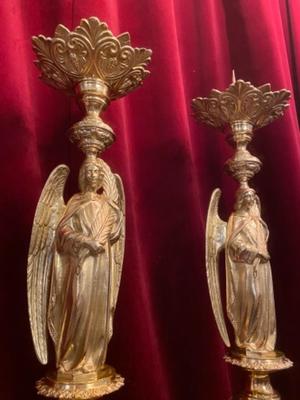 Candle Sticks Measures Without Pin style Romanesque en Bronze / Polished / New Varnished, France 19th century ( anno 1875 )