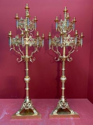 Matching Chandeliers style Romanesque en Full Bronze / Gilt /  Polished and Varnished / Enamel Parts, France 19th century ( anno 1875 )