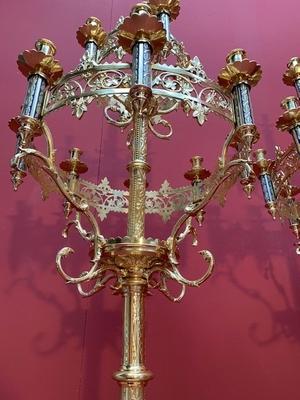 Matching Chandeliers style Romanesque en Full Bronze / Gilt /  Polished and Varnished / Enamel Parts, France 19th century ( anno 1875 )