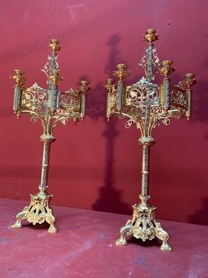 Matching Chandeliers style Romanesque en Full Bronze Gilt  / Polished and Varnished / Enamel Parts, France 19th century ( anno 1875 )