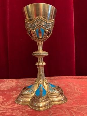 Promanesque-Style Full Silver/Gilt Chalice & Ciborium, Richly Enamelled, With Paten, In Very Good Condition, No Dents Or Cracks. style Romanesque en full silver / enamel medalions, France 19th century ( anno 1865 )