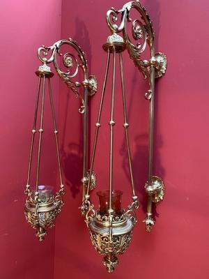 Sanctuary Lamps style Romanesque en Bronze / Gilt, France 19th century ( anno 1890 )