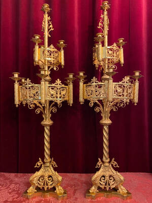 Candelabra style Romanesque - Style en Brass / Bronze / Polished and Varnished, France 19 th century ( Anno 1885 )