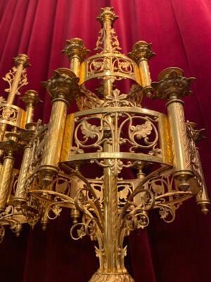 Candelabra style Romanesque - Style en Brass / Bronze / Polished and Varnished, France 19 th century ( Anno 1885 )