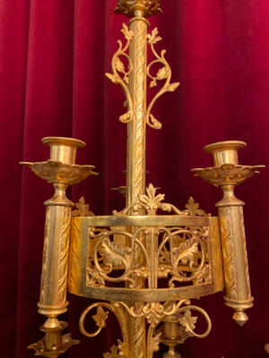 Candelabra style Romanesque - Style en Brass / Bronze / Polished and Varnished, France 19 th century ( Anno 1885 )