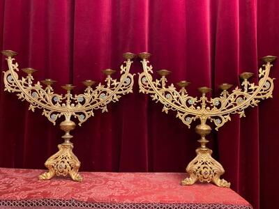 Candle Holders style Romanesque - Style en Bronze Gilt, France 19 th century ( Anno 1885 )