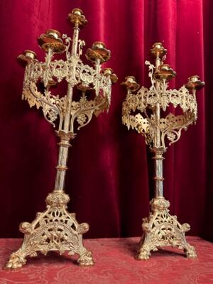 Candle Holders style Romanesque - Style en Bronze / Polished and Varnished, France 19 th century ( Anno 1885 )