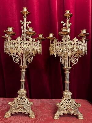 Candle Holders style Romanesque - Style en Bronze / Polished and Varnished, France 19 th century ( Anno 1885 )