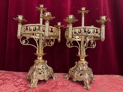 Candle Holders style Romanesque - Style en Brass / Bronze / Polished and Varnished, France 19 th century ( Anno 1885 )