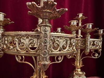 Candle Holders style Romanesque - Style en Brass / Bronze / Polished and Varnished, France 19 th century ( Anno 1885 )