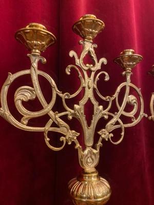 Candle Holders style Romanesque - Style en Brass / Polished / New Varnished, France 19th century ( anno 1890 )