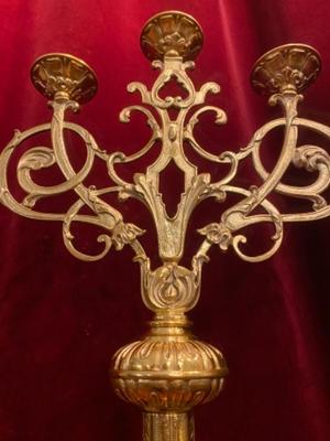 Candle Holders style Romanesque - Style en Brass / Polished / New Varnished, France 19th century ( anno 1890 )