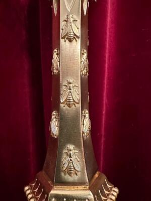Candle Holders Measures Without Pin style Romanesque - Style en Bronze / Polished and Varnished, France 19 th century ( Anno 1865 )