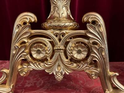 Candle Holders Measures Without Pin style Romanesque - Style en Bronze / Polished and Varnished, France 19 th century ( Anno 1865 )