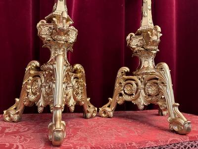 Candle Holders Measures Without Pin style Romanesque - Style en Bronze / Polished and Varnished, France 19 th century ( Anno 1865 )