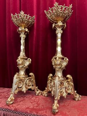 Candle Holders Measures Without Pin style Romanesque - Style en Bronze / Polished and Varnished, France 19 th century ( Anno 1865 )