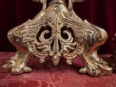 Candle Holders Measures Without Pin style Romanesque - Style en Bronze / Polished and Varnished, France 19 th century ( Anno 1875 )