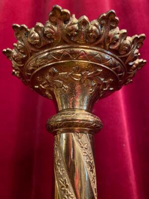 Candle Sticks Measures Without Pin style Romanesque - Style en Bronze Gilt, France 19 th century ( Anno 1890 )