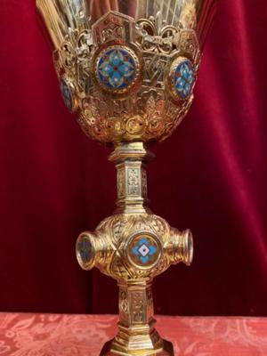 Matching Chalice & Ciborium style Romanesque - Style en Full - Silver Enamel, Paris France 19 th century