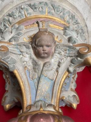 Matching Hanging Pedestals style Romanesque - Style en Terra - Cotta Polychrome, France 19 th century ( Anno 1875 )