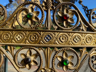 Sanctuary Lamps style Romanesque - Style en Brass / Bronze / Gilt / Stones, France 19 th century ( Anno 1865 )