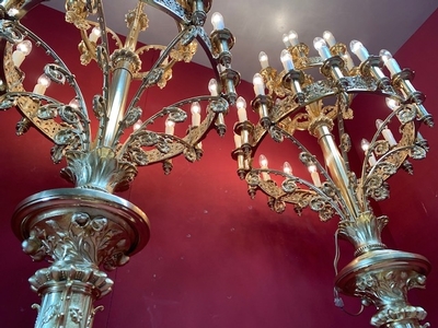 Stunning Matching Candelabra  Height 240 Cm ! style ROMANESQUE-STYLE en Bronze / Polished and Varnished / New Electric, France 19th century ( anno 1875 )