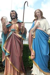 St. Joseph And St. Mary  en hand-carved wood polychrome, England 19th century