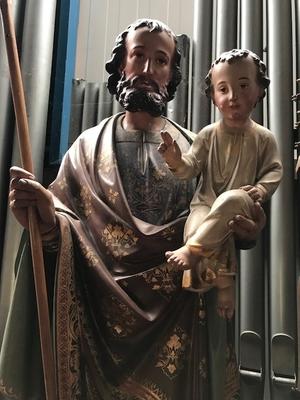 St. Joseph & St. Mary Statues style Neo - Gothic - Style en Terra-Cotta polychrome, France 19th century (1870)