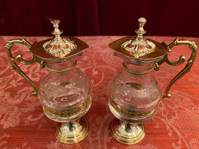 Cruets en Brass / Polished and Varnished / Glass / Stones, Belgium  19 th century ( Anno 1875 )