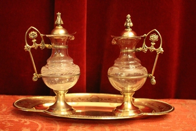 Cruets style Gothic - style en full silver / Glass, Belgium 19th century