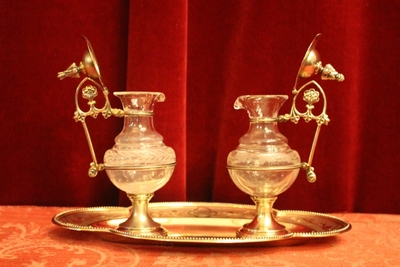 Cruets style Gothic - style en full silver / Glass, Belgium 19th century