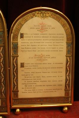 Canon Boards Measurements : 1 X 55 X 40 Cm. 2 X 28 X 17 Cm. style Romanesque en Brass / Bronze / Glass / Polished and Varnished, France 19th century ( anno about 1880 )