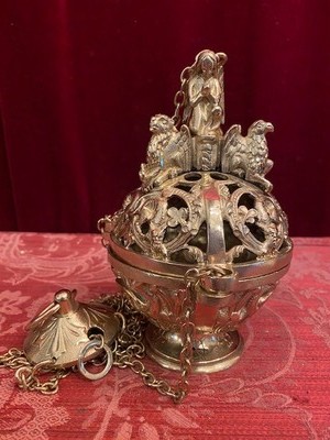 Censer Stand With Boat And Censer  style ROMANESQUE en Bronze / Polished and Varnished, France 19 th century ( Anno 1875 )