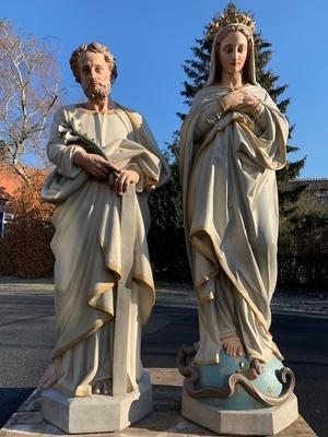 St. Joseph & St Mary Life Size ! en Terra-Cotta polychrome, France 19th century ( anno 1890 )